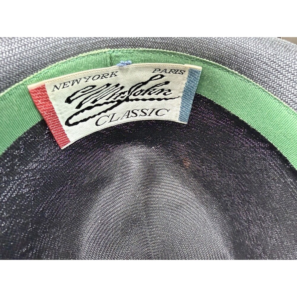 Vintage Mr John Classic Hat Black Ivory Straw Fedora delicate Pom Pom NY Paris - Picture 14 of 16